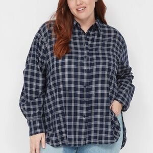 Lane Bryant - Long-Sleeve Button-Down Navy Blue Plaid Flannel - 22/24 - 3X
